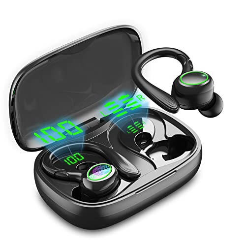 Wireless Earbuds, 60H Playback Bluetooth 5.3 Headphones, Noise Cancelling Wireless Headphones with LED Battery Display, Mics Clear Call, IPX6 Waterproof Bluetooth Earbuds for Workout Sports (BLACK) - 1