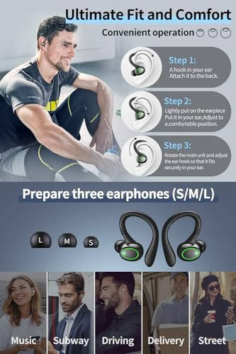 Wireless Earbuds, 60H Playback Bluetooth 5.3 Headphones, Noise Cancelling Wireless Headphones with LED Battery Display, Mics Clear Call, IPX6 Waterproof Bluetooth Earbuds for Workout Sports (BLACK) - 4