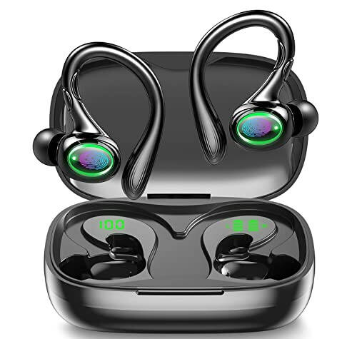 Wireless Earbuds, 60H Playback Bluetooth 5.3 Headphones, Noise Cancelling Wireless Headphones with LED Battery Display, Mics Clear Call, IPX6 Waterproof Bluetooth Earbuds for Workout Sports (BLACK) - 6