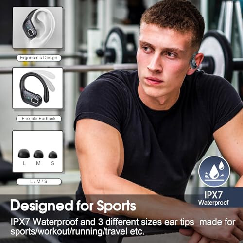 Wireless Earbuds 75hrs Bluetooth 5.3 Headphone Sport, 2024 Bluetooth Earbuds Stereo Deep Bass Over Ear Bud with Earhooks, ENC Noise Cancelling Mic, IPX7 Waterproof Earphone for Workout/Running - 2