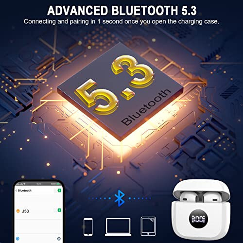 Wireless Earbuds, Bluetooth 5.3 Ear Buds LED Power Display Headphones Bass Stereo, Bluetooth Earbuds in-Ear Noise Cancelling Mic, 40H Playback Mini Case IP7 Waterproof Sports Earphones for Android iOS - 5