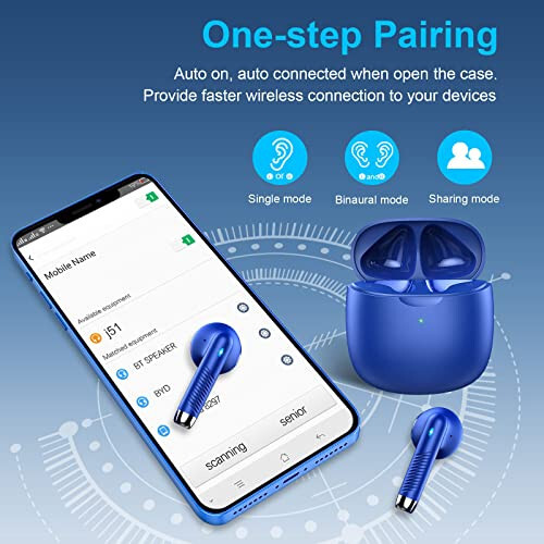 Wireless Earbuds, Bluetooth 5.3 Earbuds Stereo Bass, Bluetooth Headphones in Ear Noise Cancelling Mic, IP7 Waterproof Sports Earphones, 32H Playtime USB C Charging Case Ear Buds Blue for Android iOS - 3