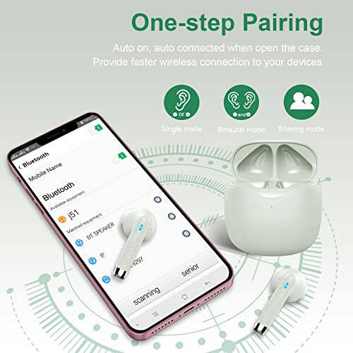 Wireless Earbuds, Bluetooth 5.3 Earbuds Stereo Bass, Bluetooth Headphones in Ear Noise Cancelling Mic, IP7 Waterproof Sports Earphones, 32H Playtime USB C Charging Case Ear Buds Green for Android iOS - 6