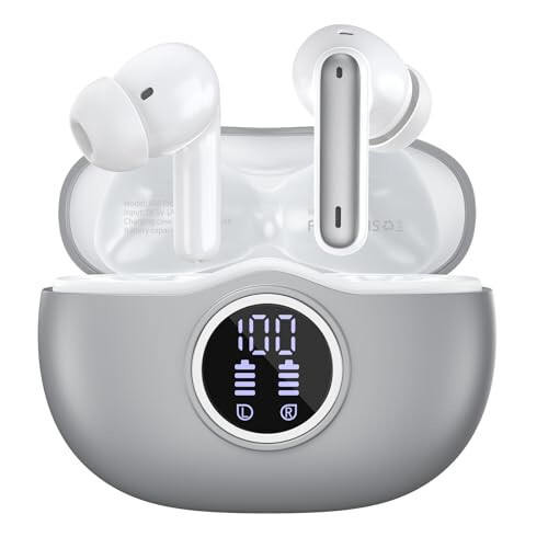 Wireless Earbuds Bluetooth 5.3 Headphones 40 Hrs Playtime with LED Display, Deep Bass Stereo and Noise Cancelling Bluetooth Ear Buds IP7 Waterproof Wireless Earphones for iPhone Android, Grey - 1