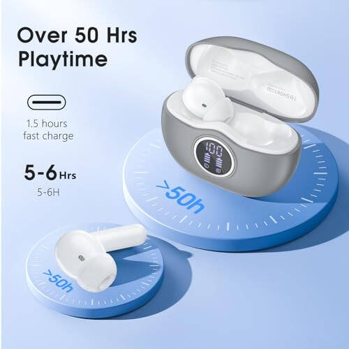 Wireless Earbuds Bluetooth 5.3 Headphones 40 Hrs Playtime with LED Display, Deep Bass Stereo and Noise Cancelling Bluetooth Ear Buds IP7 Waterproof Wireless Earphones for iPhone Android, Grey - 3