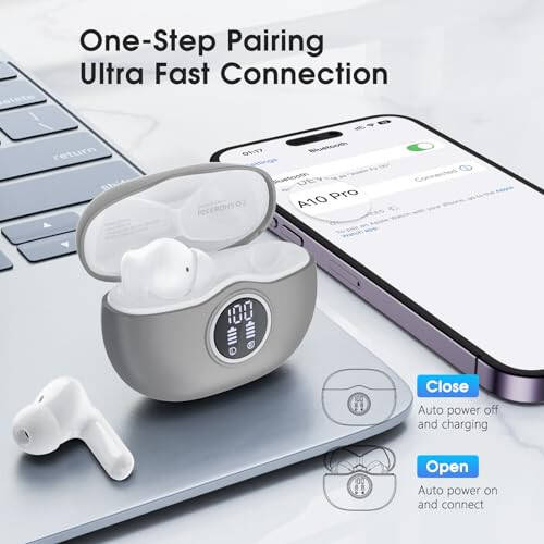 Wireless Earbuds Bluetooth 5.3 Headphones 40 Hrs Playtime with LED Display, Deep Bass Stereo and Noise Cancelling Bluetooth Ear Buds IP7 Waterproof Wireless Earphones for iPhone Android, Grey - 5