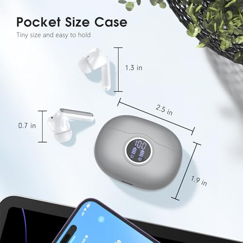 Wireless Earbuds Bluetooth 5.3 Headphones 40 Hrs Playtime with LED Display, Deep Bass Stereo and Noise Cancelling Bluetooth Ear Buds IP7 Waterproof Wireless Earphones for iPhone Android, Grey - 7