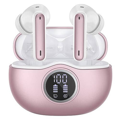 Wireless Earbuds Bluetooth 5.3 Headphones 40 Hrs Playtime with LED Display, Deep Bass Stereo and Noise Cancelling Bluetooth Ear Buds IP7 Waterproof Wireless Earphones for iPhone Android, Rose Gold - 1