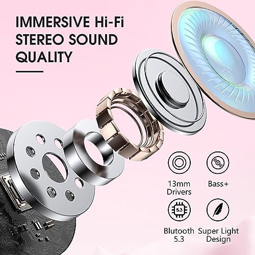 Wireless Earbuds Bluetooth 5.3 Headphones 40 Hrs Playtime with LED Display, Deep Bass Stereo and Noise Cancelling Bluetooth Ear Buds IP7 Waterproof Wireless Earphones for iPhone Android, Rose Gold - 3