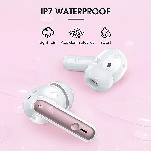 Wireless Earbuds Bluetooth 5.3 Headphones 40 Hrs Playtime with LED Display, Deep Bass Stereo and Noise Cancelling Bluetooth Ear Buds IP7 Waterproof Wireless Earphones for iPhone Android, Rose Gold - 6