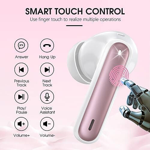 Wireless Earbuds Bluetooth 5.3 Headphones 40 Hrs Playtime with LED Display, Deep Bass Stereo and Noise Cancelling Bluetooth Ear Buds IP7 Waterproof Wireless Earphones for iPhone Android, Rose Gold - 7