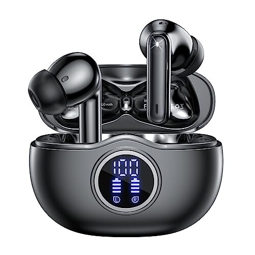 Wireless Earbuds Bluetooth 5.3 Headphones 40 Hrs Playtime with LED Display, Deep Bass Stereo and Noise Cancelling Bluetooth Ear Buds IP7 Waterproof Wireless Earphones with Mic for iPhone Android Black - 1