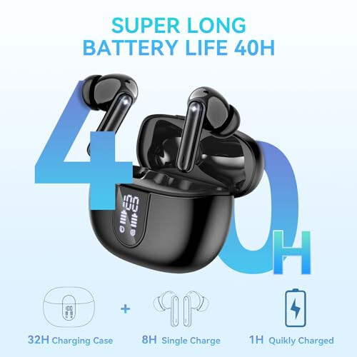 Wireless Earbuds, Bluetooth 5.3 Headphones 40Hrs Playtime Deep Bass Stereo in-Ear Earbud, LED Power Display, Call Noise Canceling Headphones with Mic, IP7 Waterproof Earphones for IOS Android Black - 2