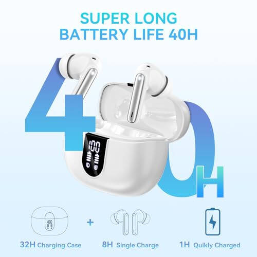 Wireless Earbuds, Bluetooth 5.3 Headphones 40Hrs Playtime Deep Bass Stereo in-Ear Earbud, LED Power Display, Call Noise Canceling Headphones with Mic, IP7 Waterproof Earphones for iPhone Android - 2