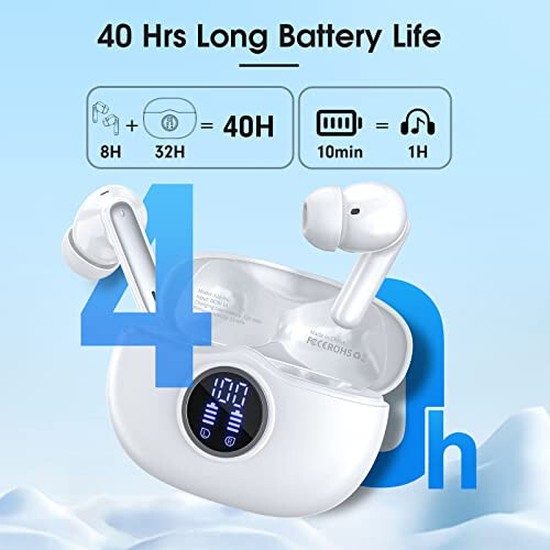 Wireless Earbuds Bluetooth 5.3 Headphones 40Hrs Playtime with LED Display for iphone and Android, Wireless earphones Deep Bass and Noise cancelling Bluetooth Ear Buds with IPX7 Waterproof, Fast Charge - 5