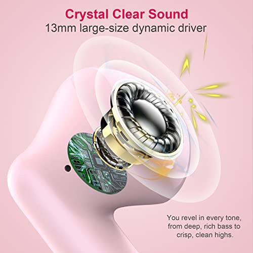 Wireless Earbuds, Bluetooth 5.3 Headphones in Ear with Noise Cancelling Mic, Bluetooth Earbuds Stereo Bass, IP7 Waterproof Sports Earphones, 32H Playtime USB C Charging Ear Buds Pink for Android iOS - 3