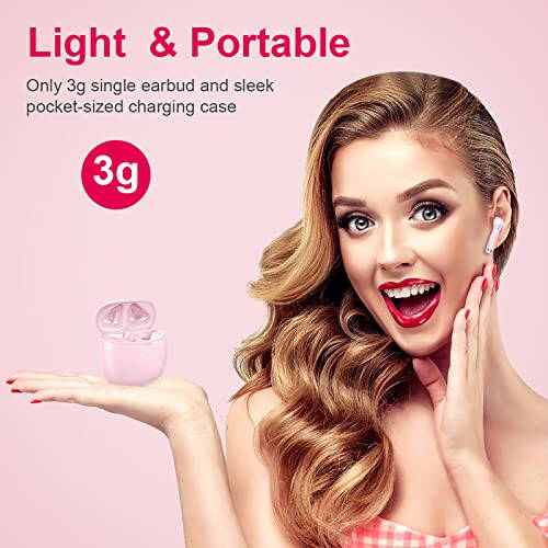 Wireless Earbuds, Bluetooth 5.3 Headphones in Ear with Noise Cancelling Mic, Bluetooth Earbuds Stereo Bass, IP7 Waterproof Sports Earphones, 32H Playtime USB C Charging Ear Buds Pink for Android iOS - 4