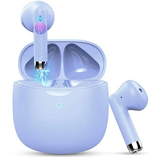 Wireless Earbuds, Bluetooth 5.3 Headphones in Ear with Noise Cancelling Mic, Earbuds Stereo Bass, IP7 Waterproof Sports Earphones, 32H Playtime USB C Charging Ear Buds Purple for Android iOS - 1