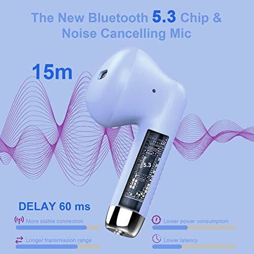 Wireless Earbuds, Bluetooth 5.3 Headphones in Ear with Noise Cancelling Mic, Earbuds Stereo Bass, IP7 Waterproof Sports Earphones, 32H Playtime USB C Charging Ear Buds Purple for Android iOS - 2