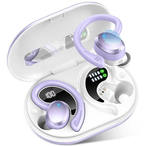 Wireless Earbuds Bluetooth Headphone Sport, Bluetooth 5.3 Earbud 3D HiFi Stereo Over Ear Buds, 48Hrs Earhooks Earphone with Noise Cancelling Mic, IP7 Waterproof Headset for Workout/Running/Gym, Purple - 1