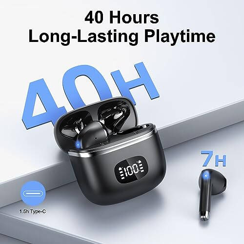 Wireless Earbuds Bluetooth Headphones 5.3 Bass Stereo Earphones, 40H Playtime Ear Buds with LED Power Display, Bluetooth Earbud with Noise Cancelling Mic IPX7 Waterproof Earbuds for iOS Android - 3