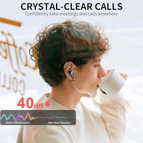 Wireless Earbuds Bluetooth Headphones 5.3 Bass Stereo Earphones, 40H Playtime Ear Buds with LED Power Display, Bluetooth Earbud with Noise Cancelling Mic IPX7 Waterproof Earbuds for iOS Android - 4