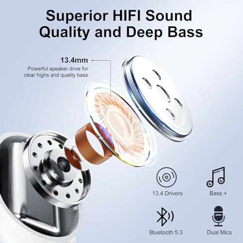 Wireless Earbuds Bluetooth Headphones 5.3 Bass Stereo Earphones, 40H Playtime Ear Buds with LED Power Display, Bluetooth Earbud with Noise Cancelling Mic IPX7 Waterproof Earbuds for iOS Android - 2