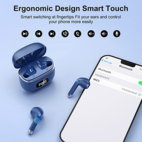 Wireless Earbuds Bluetooth Headphones 5.3 Bass Stereo Earphones, 40H Playtime Ear Buds with LED Power Display, Bluetooth Earbud with Noise Cancelling Mic IPX7 Waterproof Earbuds for iOS Android Blue - 5