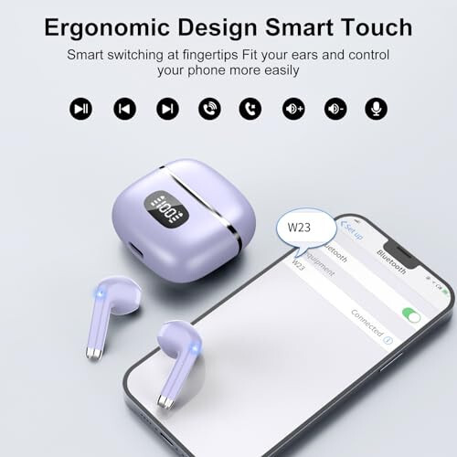 Wireless Earbuds Bluetooth Headphones 5.3 Bass Stereo Earphones, 40H Playtime Ear Buds with LED Power Display, Bluetooth Earbud with Noise Cancelling Mic IPX7 Waterproof Earbuds for iOS Android Purple - 5