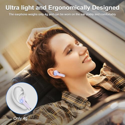 Wireless Earbuds Bluetooth Headphones 5.3 Bass Stereo Earphones, 40H Playtime Ear Buds with LED Power Display, Bluetooth Earbud with Noise Cancelling Mic IPX7 Waterproof Earbuds for iOS Android Purple - 6