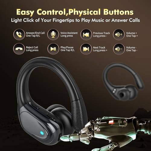 Wireless Earbuds Bluetooth Headphones 80hrs Playback Ear Buds Power Display with Noise Canceling Mic with Earhooks for Sports/Workout/Running, Black - 7