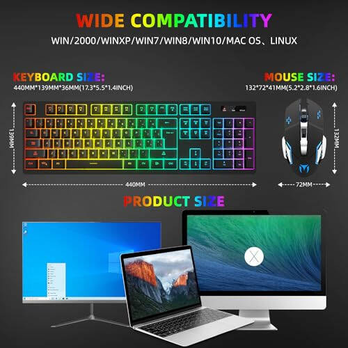 Wireless Gaming Keyboard and Mouse Combo - RGB Backlit,Rechargeable Wireless Keyboard and Ergonomic Backlit Mouse,Wireless Keyboard and Mouse for Gaming Work,Long-Lasting Built-in Battery (Black) - 7