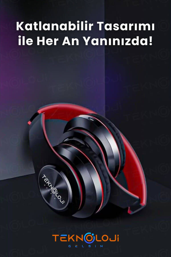 Wireless Headphones Bluetooth Microphone Over-Ear Headphones with LED Light Foldable BLACK-RED - 3