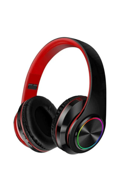 Wireless Headphones Bluetooth Microphone Over-Ear Headphones with LED Light Foldable BLACK-RED - 10