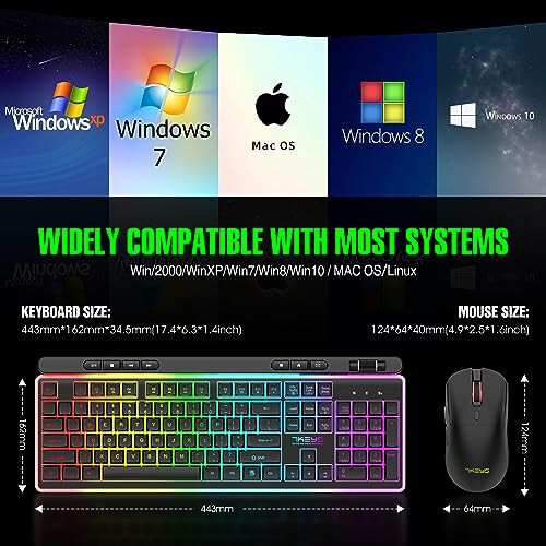 Wireless Keyboard and Mouse Combo, Gaming Keyboard Rechargeable Cool RGB Backlight, 7KEYS Full-Size Keyboard with Ergonomic, Light up Gaming Mouse 3200 DPI for PC Desk/Laptop/MAC - 4