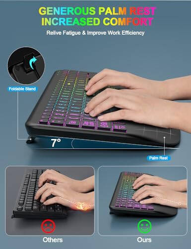 Wireless Keyboard and Mouse Combo, Large Print Backlit Keyboard with Wrist Rest and 9 Backlit Effects, 2.4G Rechargeable Ergonomic Keyboard Mouse Combo Easy to See for Windows, Laptop, PC (Black) - 5