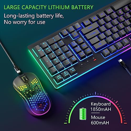 Wireless Keyboard and Mouse RGB Backlit Combo, MOOJAY Rechargeable 2.4G Light Up Cordless Gaming Keyboard with Ergonomic Wireless Wired Dual Mode Mice Set, for PC/Laptop/Windows/Mac - Black - 2