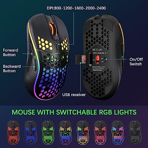 Wireless Keyboard and Mouse RGB Backlit Combo, MOOJAY Rechargeable 2.4G Light Up Cordless Gaming Keyboard with Ergonomic Wireless Wired Dual Mode Mice Set, for PC/Laptop/Windows/Mac - Black - 4