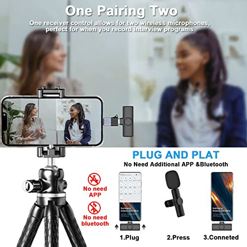 Wireless Lavalier Lapel Microphone for iPhone/iPad/Android/Laptop, Type-C Port Mini Recording Mic for Video Recording, Interview, TikTok, YouTube, Vlog, Plug and Play, Noise Reduction (Set of 2) - 2