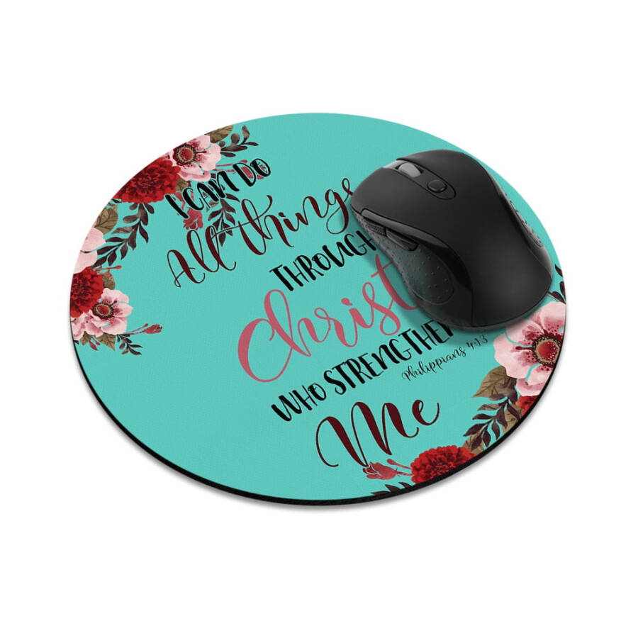 WIRESTER 7.88 inches Round Standard Mouse Pad, Non-Slip Mouse Pad for Home, Office, and Gaming Desk - Christian Bible Verses Philippians 4:13 - 6