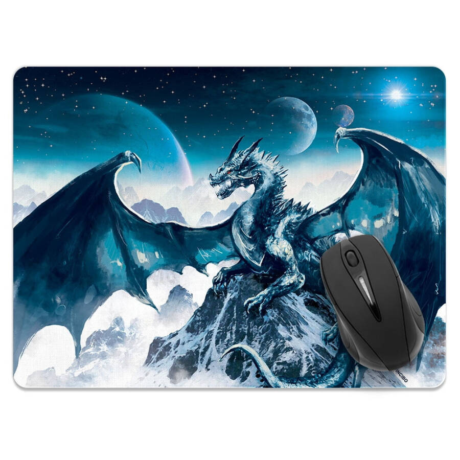 WIRESTER Büyük Boy Dikdörtgen Mouse Pad, Kaymaz Ekstra Büyük Mouse Pad Ev, Ofis ve Oyun Masası İçin - Buz Mavi Ejderha - 1