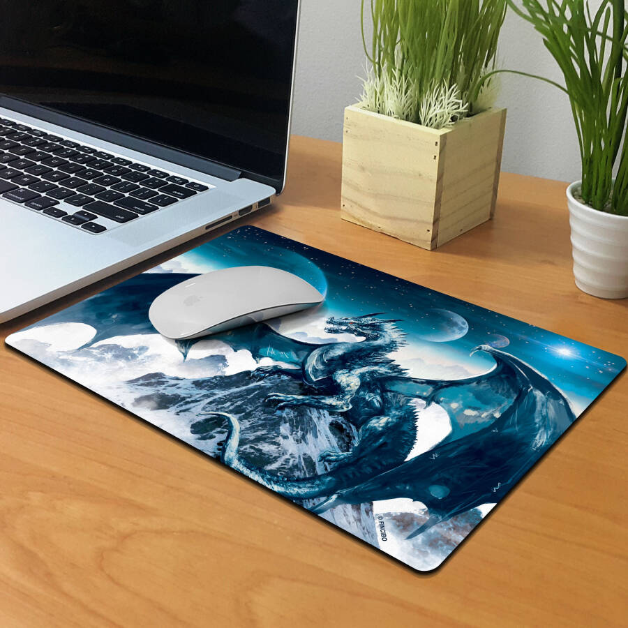 WIRESTER Super Size Rectangle Mouse Pad, Non-Slip X-Large Mouse Pad for Home, Office, and Gaming Desk - Blue Ice Dragon - 9