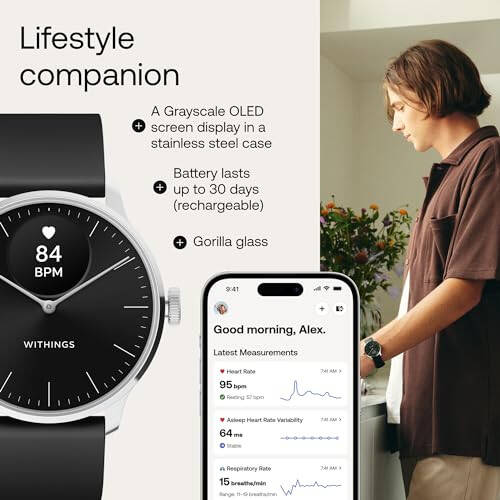 Withings ScanWatch Light - Gibrid Aqlli Soat, Yurak Urishi Monitoringi, Fitness Tracker, Tsikli Kuzatuvchi, Uyqu Monitoringi - 2