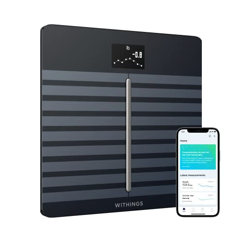 WITHINGS WLAN Smart Scales to'liq tana tahlili bilan, shu jumladan yog' miqdori, mushak massasi, suyak zichligi, visseral yog', raqamli shaxsiy tarozilar/yog' miqdorini o'lchash tarozilari Bluetooth bilan - 1