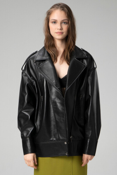 Wm019 Oversize Biker Genuine Leather Women's Jacket - 8