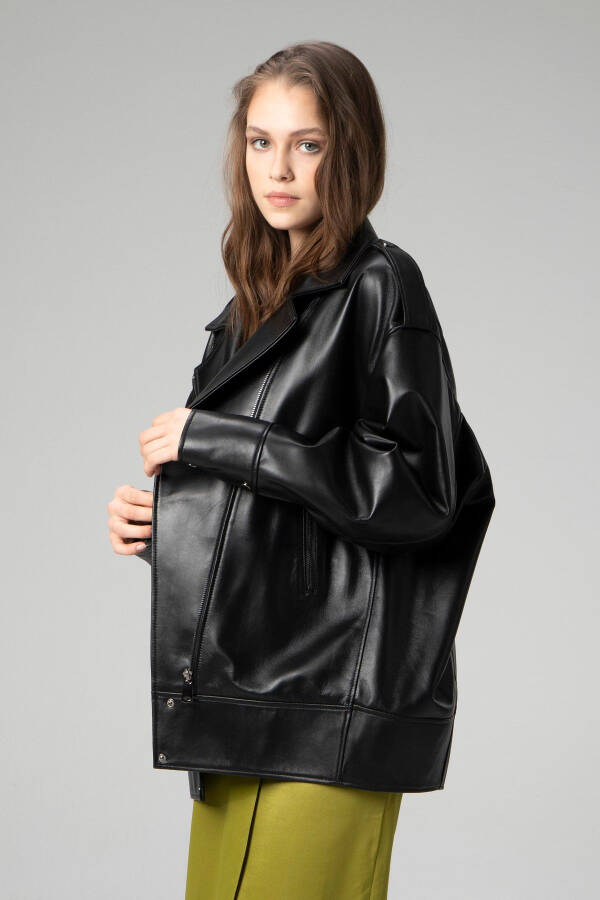 Wm019 Oversize Biker Genuine Leather Women's Jacket - 9