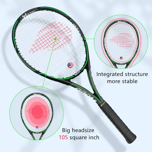 WOED BATENS Adult 2 player Tennis Racket Perfect for Beginner and Professional Players, 27” Speed Tennis Racquet include Overgrips, Tennis Bag, Vibration Dampes, Covers - 3