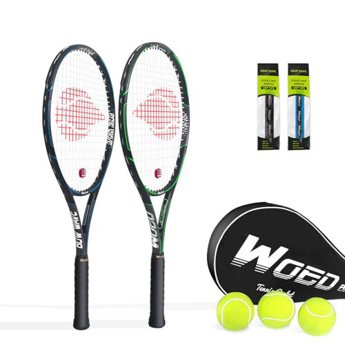 WOED BATENS Kattalar uchun 2 o'yinchi tennis raketkasi, Yangi boshlanuvchilar va professional o'yinchilar uchun juda mos, 27” tezlikli tennis raketkasi, qo'shimcha qoplamalar, tennis sumkasi, tebranish yumshatgichlari, qoplamalar bilan - 1