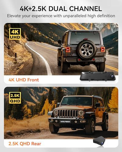 WOLFBOX G900 Arka Görüş Aynası Kamera, Ayna Dash Cam 4K Ön ve 2.5K Arka, Akıllı Tam 12'' Dokunmatik Ekran, Araba için Yedek Kamera, GPS, WDR, Gece Görüşü, 64GB Kart Dahil - 7