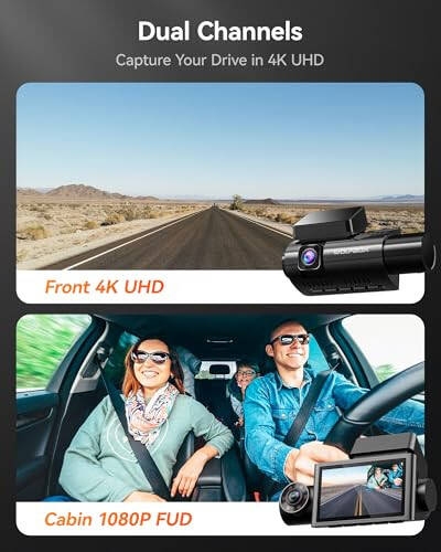 WOLFBOX i07 3 Channel Dash Cam Built-in WiFi GPS, 4K+1080P Dash Camera Front and Inside, 1440P+1080P+1080P Triple Car Camera with 3'' LCD Screen, 32GB Card Included, IR Night Vision, 24H Parking Mode - 4